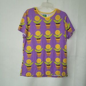 Naperonuttu Finnish Design Purple Sunflower Potted Plant Print T‎ Shirt XXL